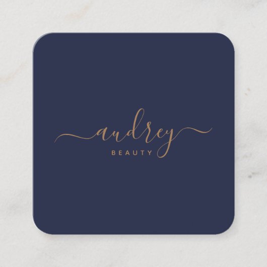 シックエレガントネイビーブルー金ゴールド署名 スクエア名刺 (正面)