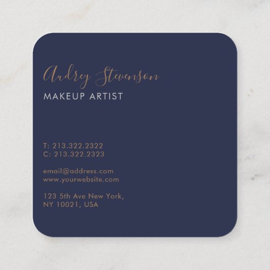 シックエレガントネイビーブルー金ゴールド署名 スクエア名刺 (裏面)