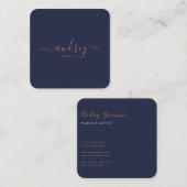 シックエレガントネイビーブルー金ゴールド署名 スクエア名刺 (正面/裏面)