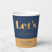 シックエレガントネイビー金ゴールド誕生日レッツ祝 紙コップ (裏面)