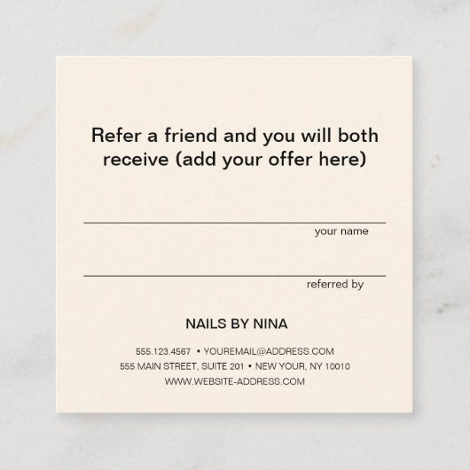 シックエレガントネイルサロンマニキュリスト紹介カード スクエア名刺 (裏面)