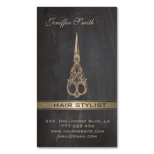 シックエレガントハサミの黒板美容師 マグネット名刺 (正面縦)