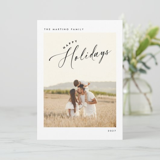 シックエレガントハッピーホリデーズフォトクリスマスカード シーズンカード (スタンド正面)