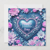 シックエレガントハートパールフローラバレンタインデー カード (正面)