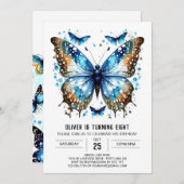 シックエレガントバタフライボーイ誕生日 招待状 (正面/裏面)