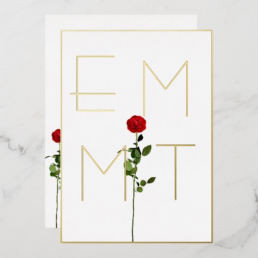 シックエレガントバラステムモノグラム結婚ズ 箔招待状 (正面/裏面)