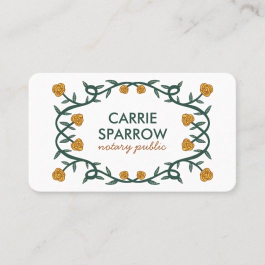 シックエレガントバラフレームフローラ公証人公証法 名刺 (正面)