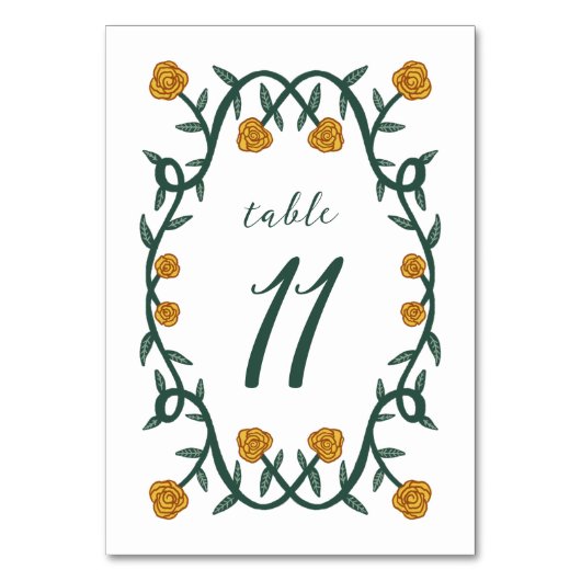 シックエレガントバラフレームボタニカルフローラグリーンゴールド テーブルナンバー (正面)