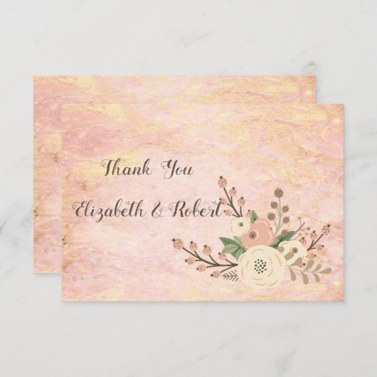 シックエレガントバラマーブルフローラサンキューカード サンキューカード (正面/裏面)