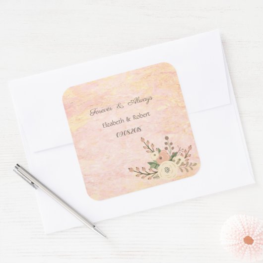 シックエレガントバラマーブルフローラ結婚ズ スクエアシール (封筒)