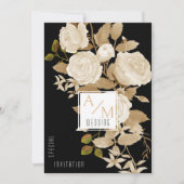 シックエレガントバラモノグラムブラックカップルホスト 招待状 (正面)