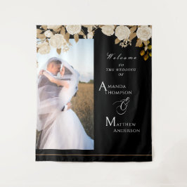 シックエレガントバラモノグラムブラックフォトタペストリー タペストリー