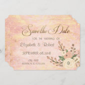 シックエレガントバラ大理石フローラ保存日付 セーブザデート (正面/裏面)