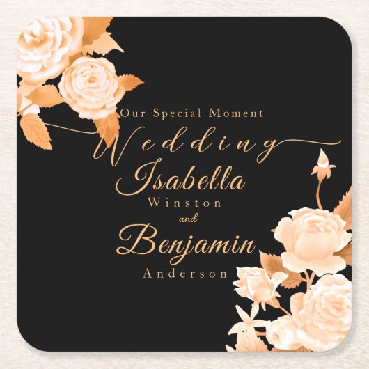 シックエレガントバラ結婚ズ スクエアペーパーコースター (正面)