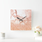 シックエレガントバラ金ゴールドグラデーショングリッター大理石 スクエア壁時計 (ホーム)