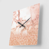 シックエレガントバラ金ゴールドグラデーショングリッター大理石 スクエア壁時計 (傾斜)