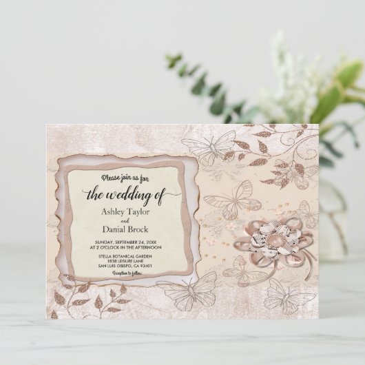 シックエレガントバラ金ゴールドグリッターグラムモダンズ 招待状 (スタンド正面)