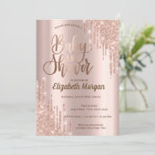 シックエレガントバラ金ゴールドグリッタードリップベビーシャワー 招待状 (スタンド正面)