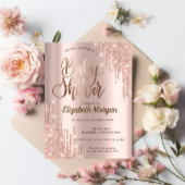 シックエレガントバラ金ゴールドグリッタードリップベビーシャワー 招待状