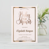 シックエレガントバラ金ゴールドストライプのベビーシャワー 招待状 (スタンド正面)