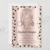 シックエレガントバラ金ゴールドドットベビーシャワー 招待状 (正面)