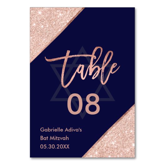 シックエレガントバラ金ゴールドネイビーブルーバルミツワー テーブルナンバー (裏面)