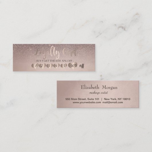 シックエレガントバラ金ゴールドハート、グリッター ロイヤリティカード (正面/裏面)