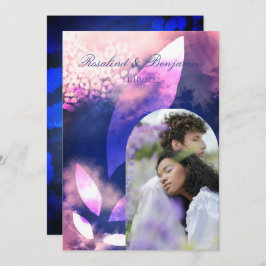 シックエレガントバラ金ゴールドバイオレットアーチ結婚写真 招待状