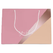 シックエレガントバラ金ゴールドピンク&オレンジ幾何学的 ラージペーパーバッグ (正面)