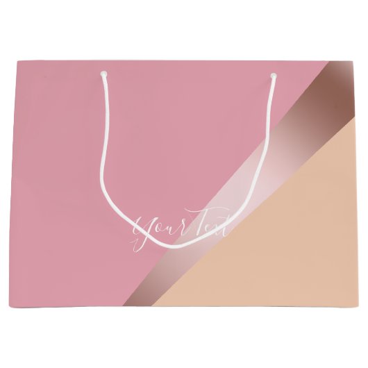 シックエレガントバラ金ゴールドピンク&オレンジ幾何学的 ラージペーパーバッグ (正面)