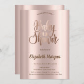 シックエレガントバラ金ゴールドベビーシャワー 招待状 (正面/裏面)