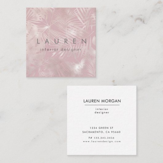 シックエレガントバラ金ゴールドホイルフェイクビジネスカード スクエア名刺 (正面/裏面)