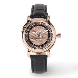 シックエレガントバラ金ゴールドレオパード印刷名モノグラム 腕時計