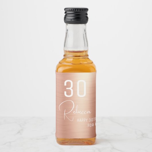 シックエレガントバラ金ゴールド30誕生日パーティミニ リキュールボトルラベル (正面)