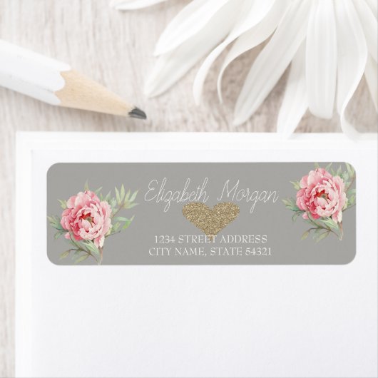 シックエレガントバラ、グリッターハート住所 シール (インサイチュ)