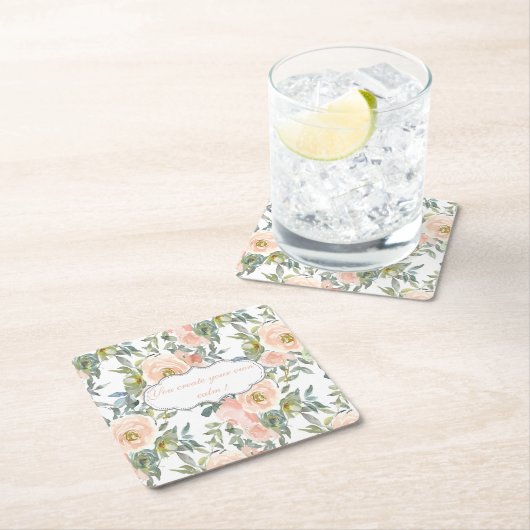 シックエレガントバラ、メやる気を起こさせるッセージ スクエアペーパーコースター (インサイチュ)