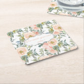 シックエレガントバラ、メやる気を起こさせるッセージ スクエアペーパーコースター (アングル)