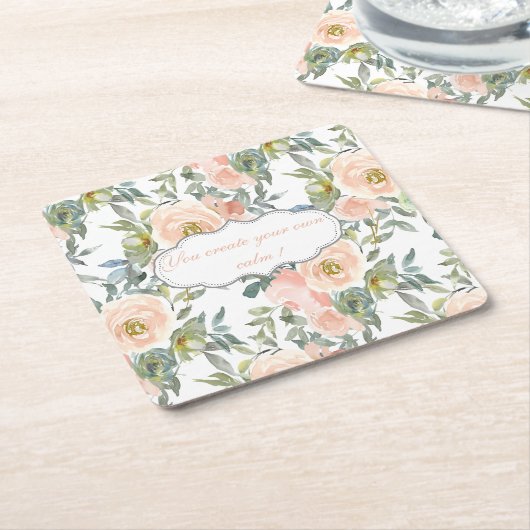 シックエレガントバラ、メやる気を起こさせるッセージ スクエアペーパーコースター (アングル)