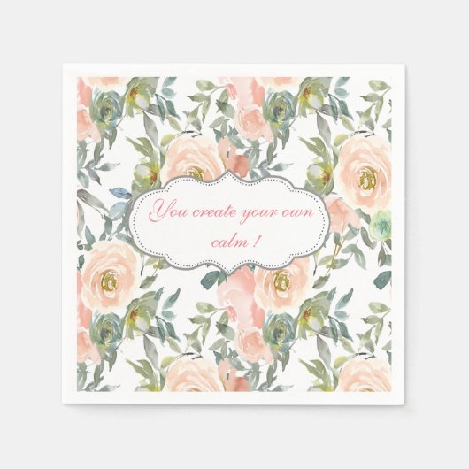 シックエレガントバラ、メやる気を起こさせるッセージ スタンダードカクテルナプキン (正面)