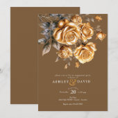 シックエレガントバラ |ロマンチックな婚約パーティ 招待状 (正面/裏面)