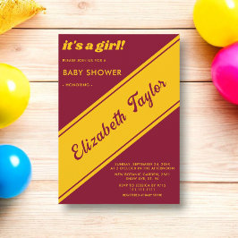 シックエレガントバーガンディと金ゴールドラグジュアリーベビーシャワー 招待状