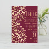 シックエレガントバーガンディ金ゴールドフローラの結婚葉 招待状 (スタンド正面)