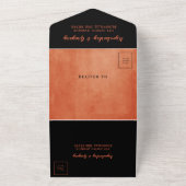 シックエレガントバーニングオレンジRSVPオールインワン結婚ズ オールインワン招待状 (外側)