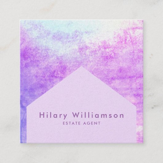 シックエレガントパステルパープル薄紫エステートエージェント スクエア名刺 (正面)