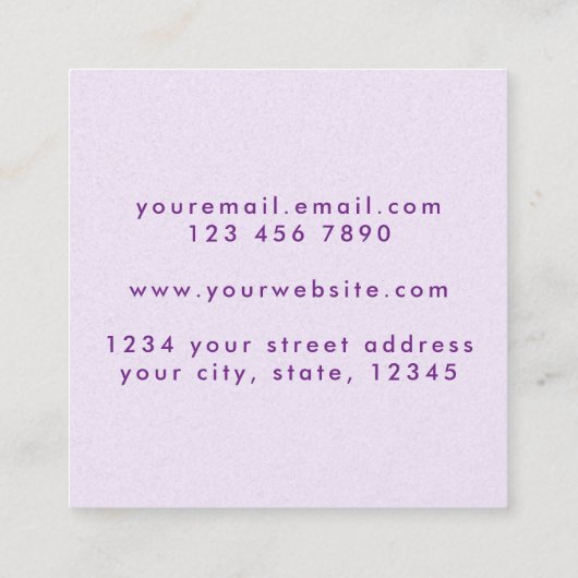シックエレガントパステルパープル薄紫エステートエージェント スクエア名刺 (裏面)