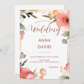 シックエレガントパステルフローラウォーターカラー結婚ズ 招待状 (正面/裏面)