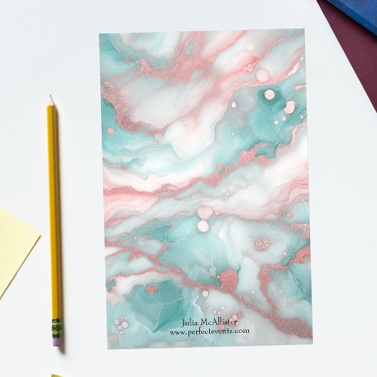 シックエレガントパステルマーブルマーブルとバラ金ゴールドアクセント 便箋