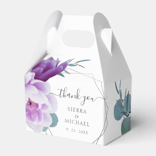 シックエレガントパープルとシルバーのフローラ結婚ズ フェイバーボックス (正面サイド)