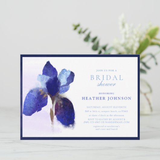シックエレガントパープルアイリスフローラブライダルシャワー 招待状 (スタンド正面)