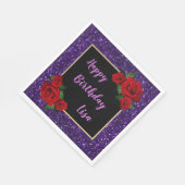 シックエレガントパープルグリッターレッドローゼス誕生日 スタンダードランチョンナプキン (角)